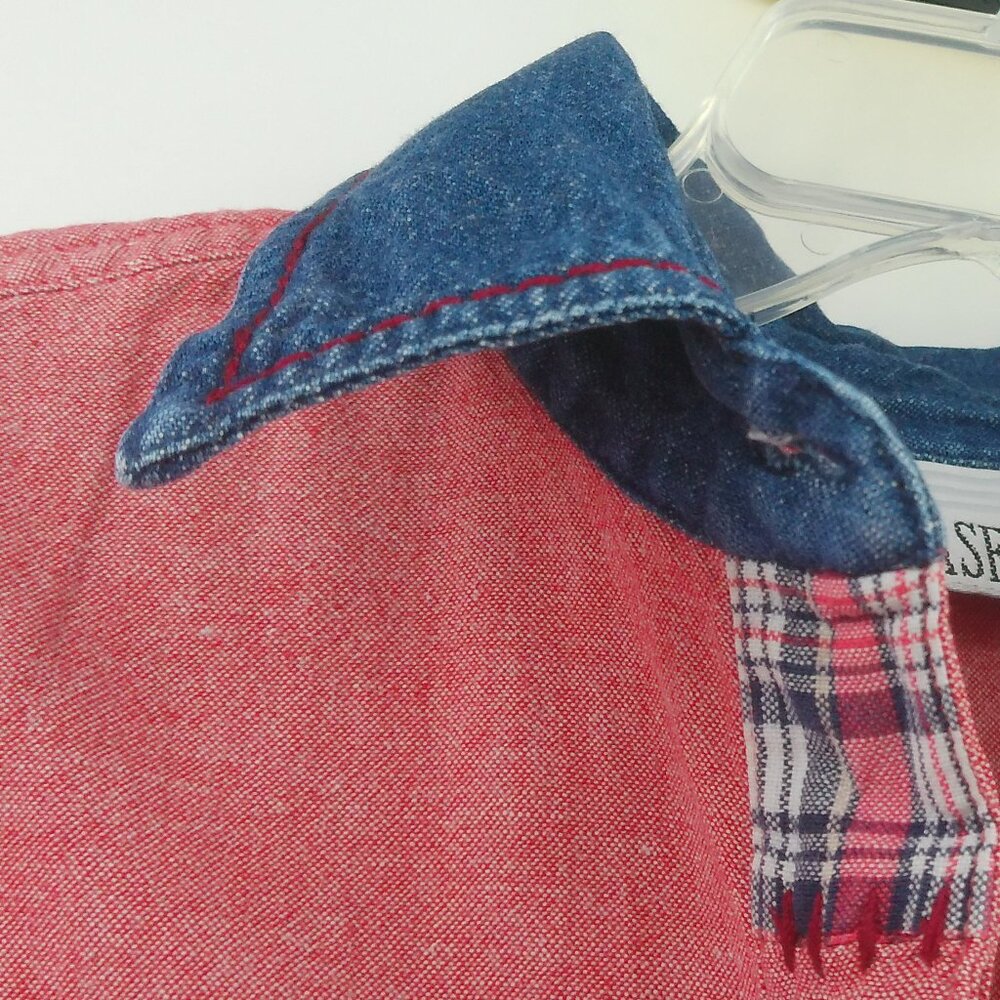 Vintage Casey & Max Button Up Shirt Women's S Red Chambray Embroidered Patchwork - Picture 4 of 11